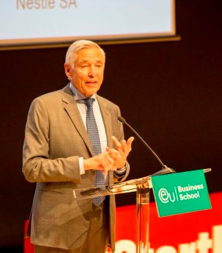 Peter Brabeck-Letmathe, former chairman and CEO of Nestlé, speaking at EU’s Barcelona campus