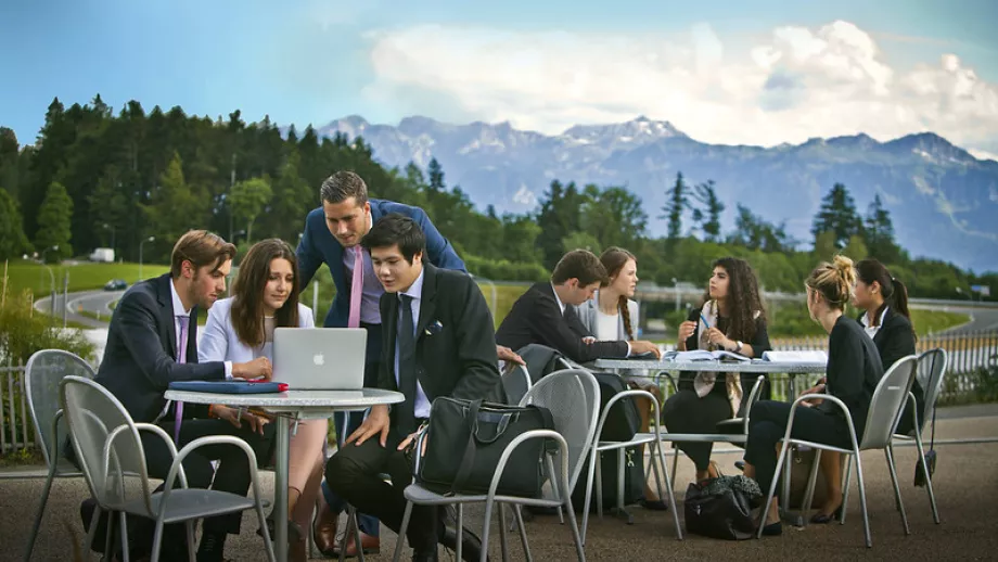 EHL students enjoy the view at the Lausanne campus